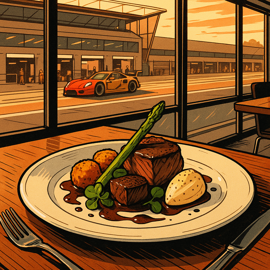 Close-up of quality food served at UK racing circuits with best food hospitality suites