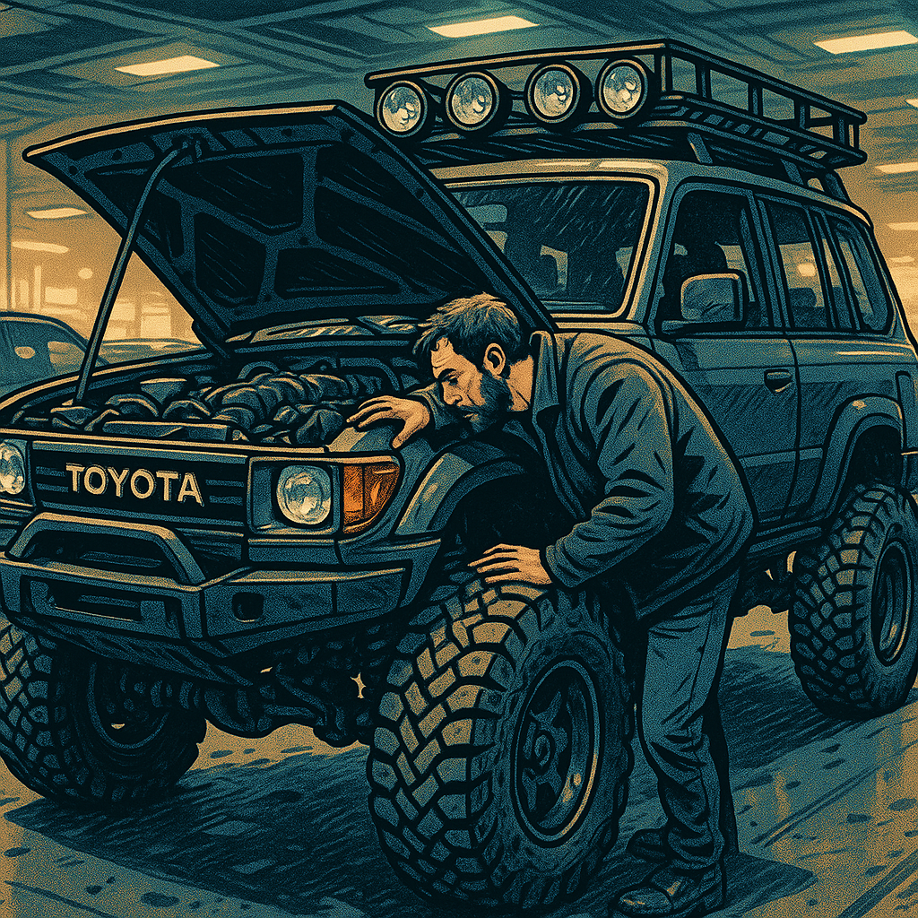 Close-up of a modified Toyota 4x4 at a UK car meet culture 2026 event with custom parts on display