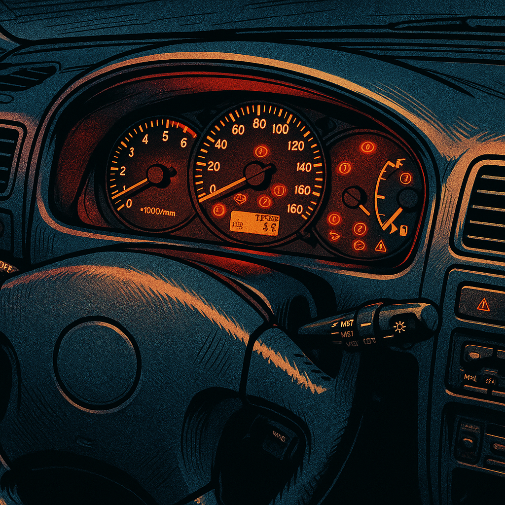 JDM grey import car dashboard close-up showing unique Japanese domestic market spec controls